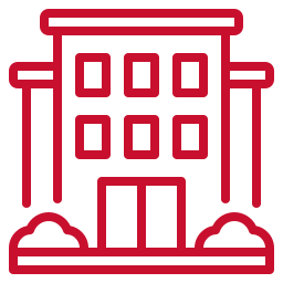 red icon of a commercial building