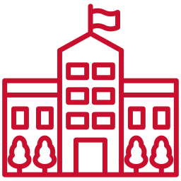 red icon of a school building