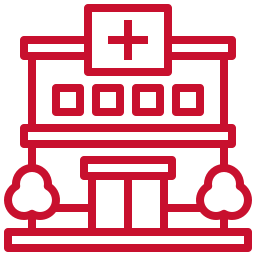 red icon of a medical building
