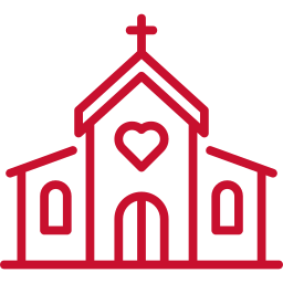 red icon of a worship building