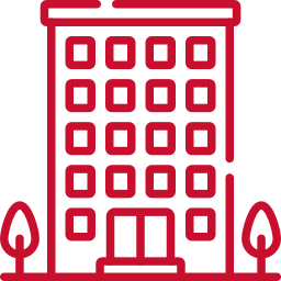 red icon of an apartment building