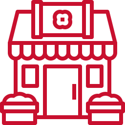 red icon of a retail storefront