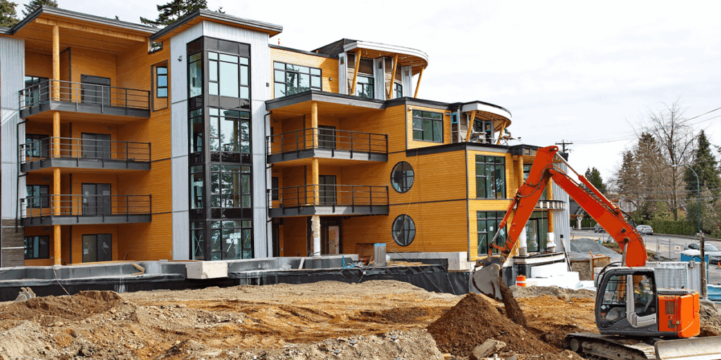 landscape construction outside of large residential community building
