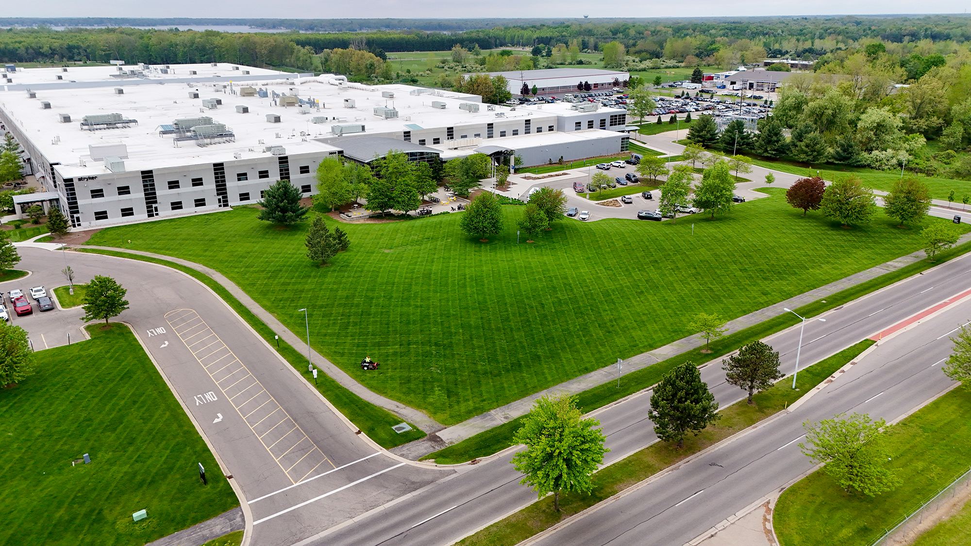 aerial shot of industrial facility that DJ's Landscape Management provides landscaping services for