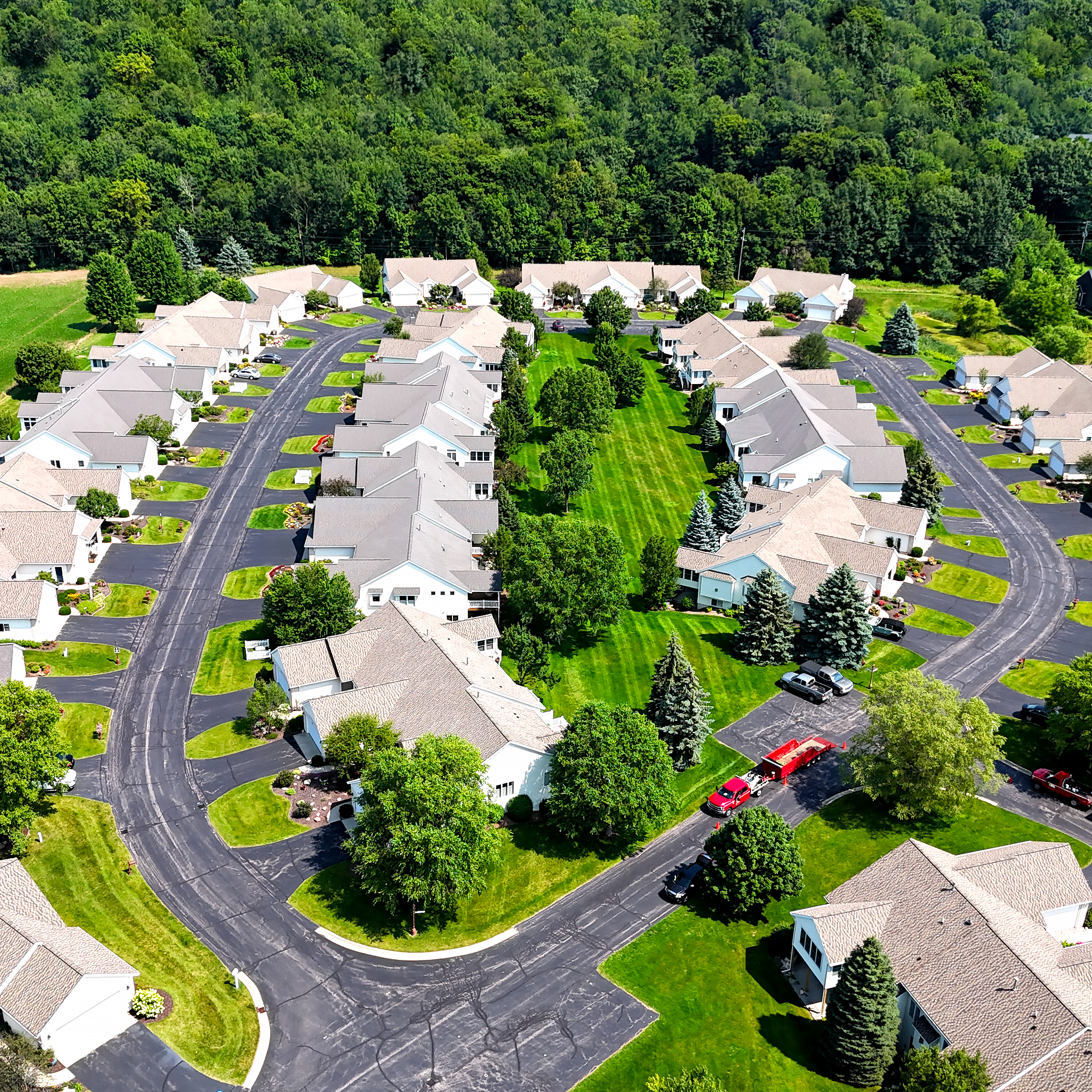 aerial shot of a residential community's landscaping done by DJ's Landscape Management